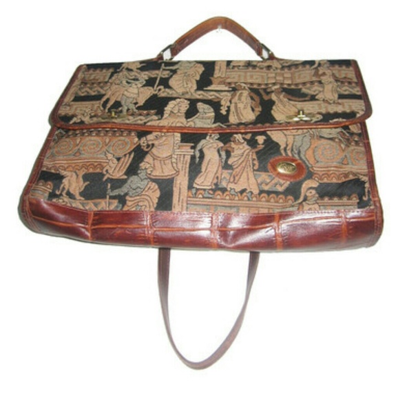 Vintage ItalianTapestry Leather Tote Handbag - Picture 3 of 4
